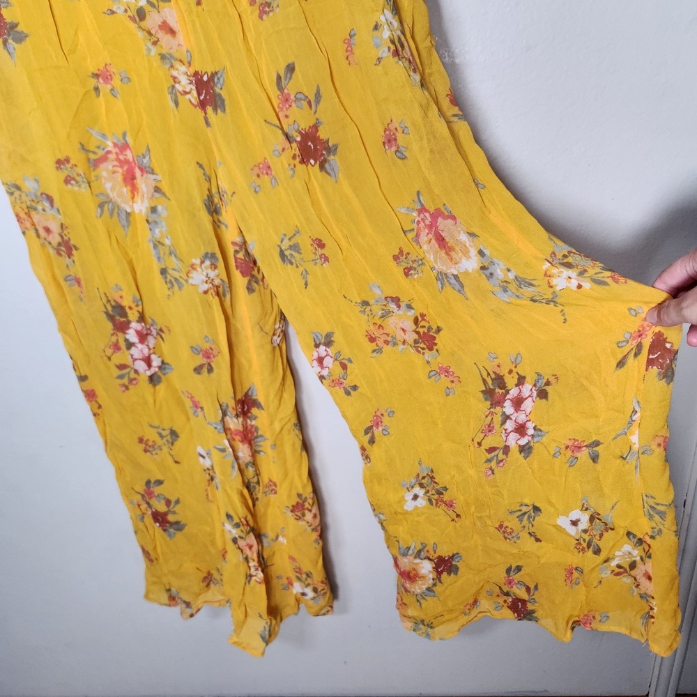 Free People Women's XS Georgia Mustard Floral Boho Jumpsuit Cottagecore Prairie - Picture 3 of 10